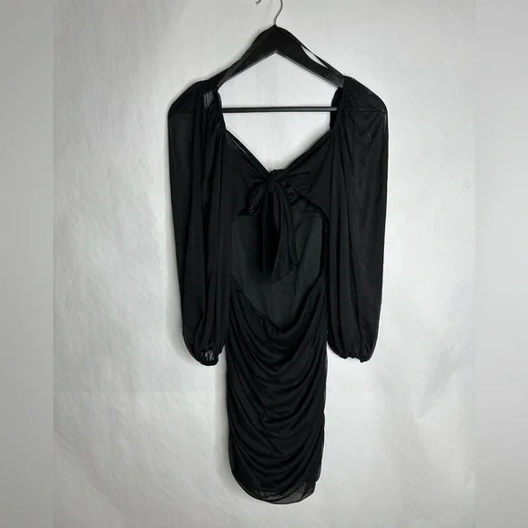 B Darlin Black Ruched Mesh Long Sleeve Bodycon Cut Out Mini Dress Size XL - Picture 10 of 15